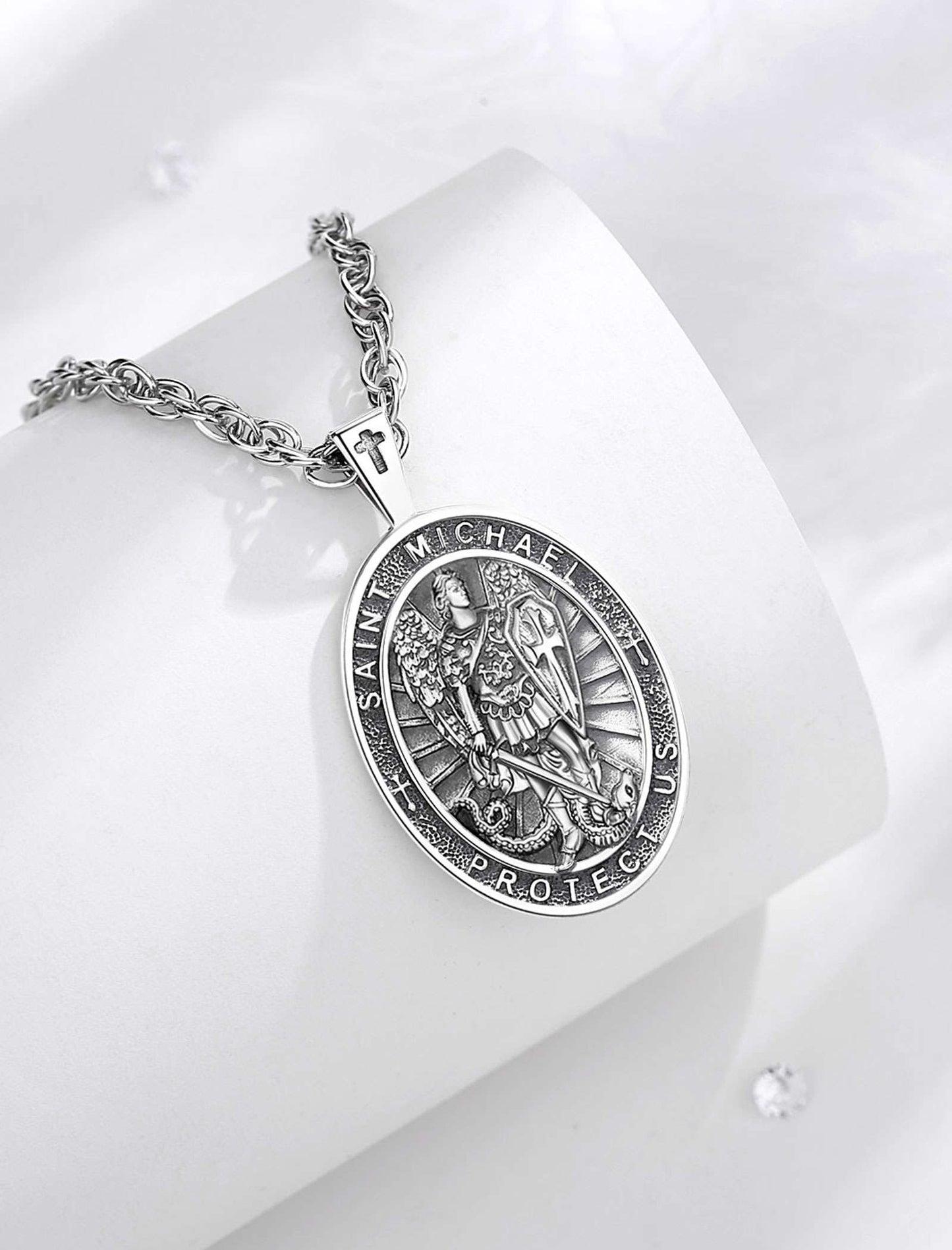 Archangel Michael "Protect Us" Silver Necklace