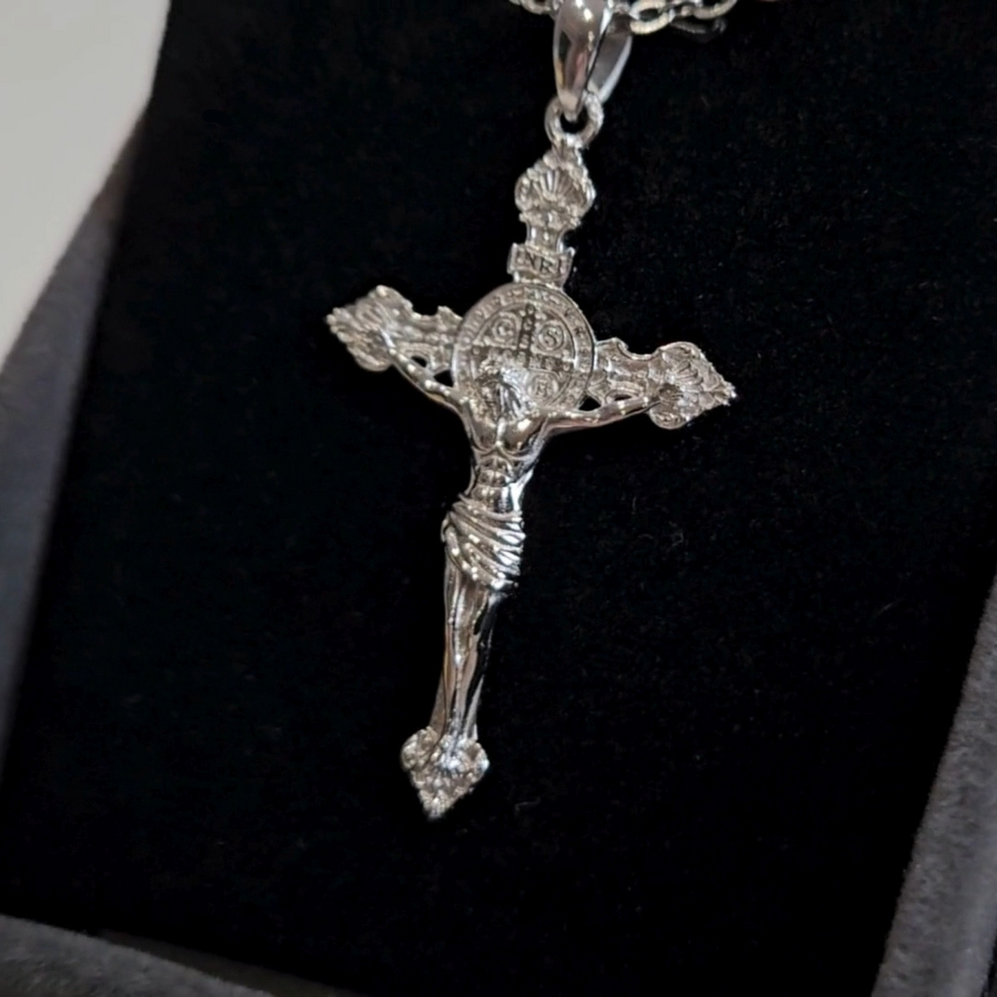 Crucifix - Jesus on a cross necklace - Rhodium Plated Version