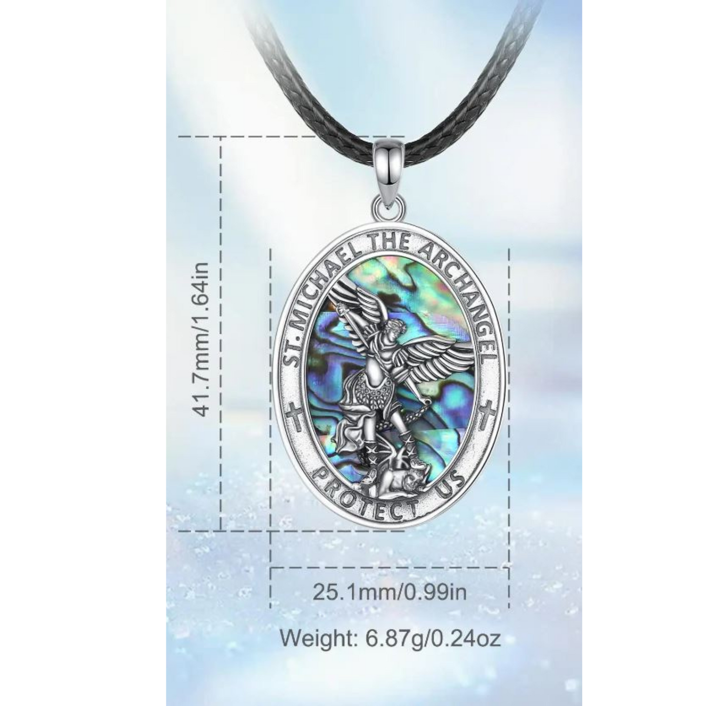 St. Michael the Archangel Necklace | Abalone Shell & Sterling Silver | Unisex Religious Pendant