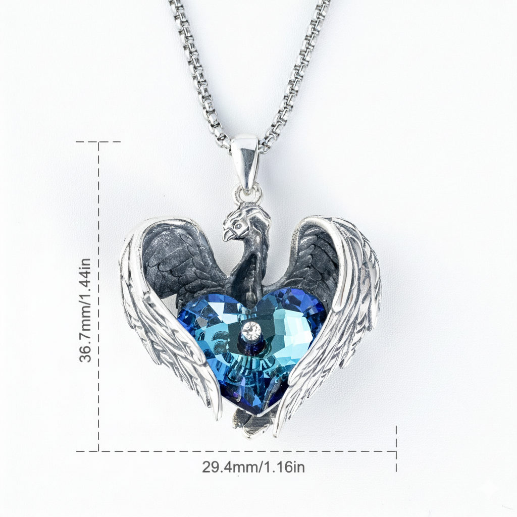 Phoenix Heart Necklace with Blue Austrian Crystal