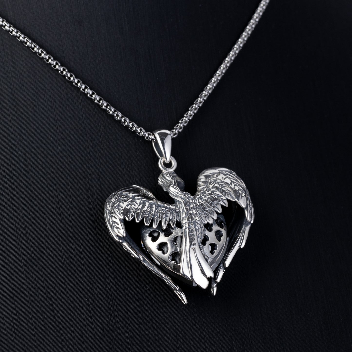 Phoenix Heart Necklace with Blue Austrian Crystal