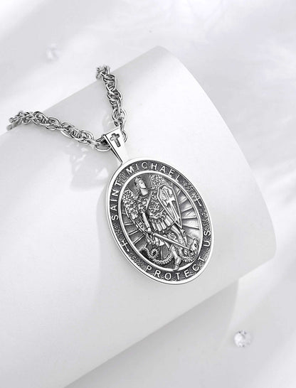 Archangel Michael "Protect Us" Silver Necklace