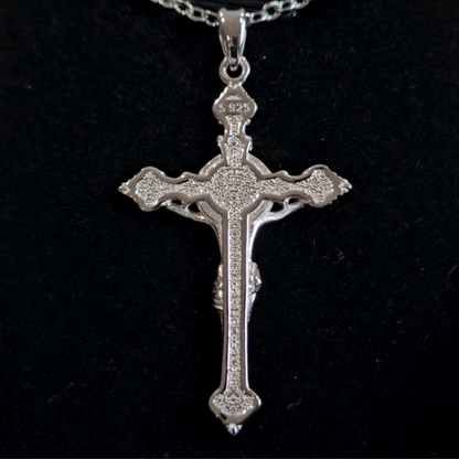Crucifix - Jesus on a cross necklace - Rhodium Plated Version