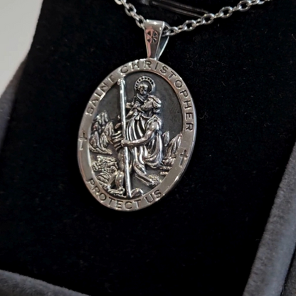 Sterling Silver Saint Christopher Necklace | Patron of Travelers | Unisex Religious Pendant