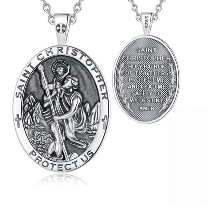 Sterling Silver Saint Christopher Necklace | Patron of Travelers | Unisex Religious Pendant