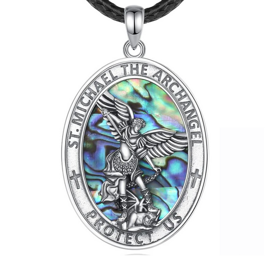 St. Michael the Archangel Necklace | Abalone Shell & Sterling Silver | Unisex Religious Pendant