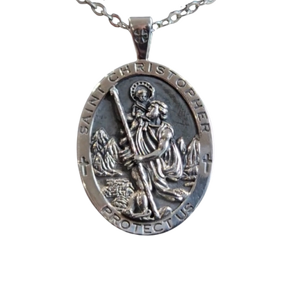 Sterling Silver Saint Christopher Necklace | Patron of Travelers | Unisex Religious Pendant