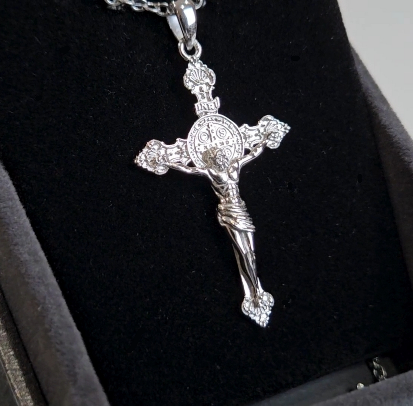 Crucifix - Jesus on a cross necklace - Rhodium Plated Version