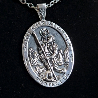 Sterling Silver Saint Christopher Necklace | Patron of Travelers | Unisex Religious Pendant