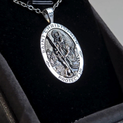 Sterling Silver Saint Christopher Necklace | Patron of Travelers | Unisex Religious Pendant