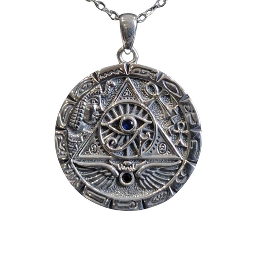 Ancient Egyptian Eye of Horus Pendant Necklace - Lapis Lazuli Accents, 925 Sterling Silver