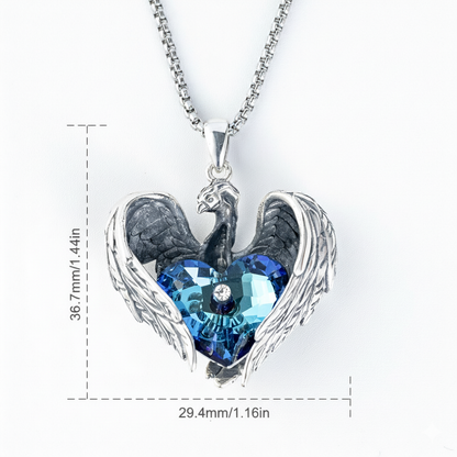 Phoenix Heart Necklace with Blue Austrian Crystal