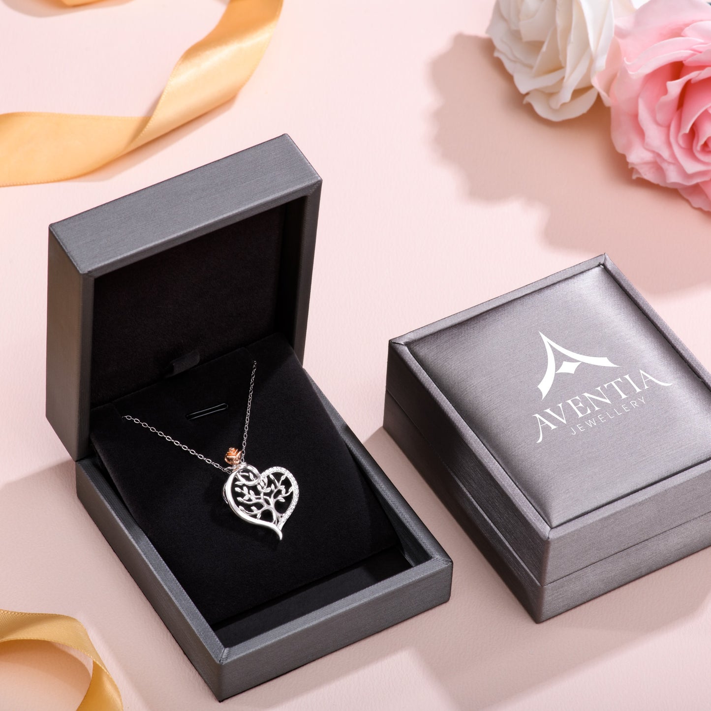 Silver S925 Heart Tree of Life Necklace With a stunning Rose Gift for Mother Girlfriend Wife Daughter