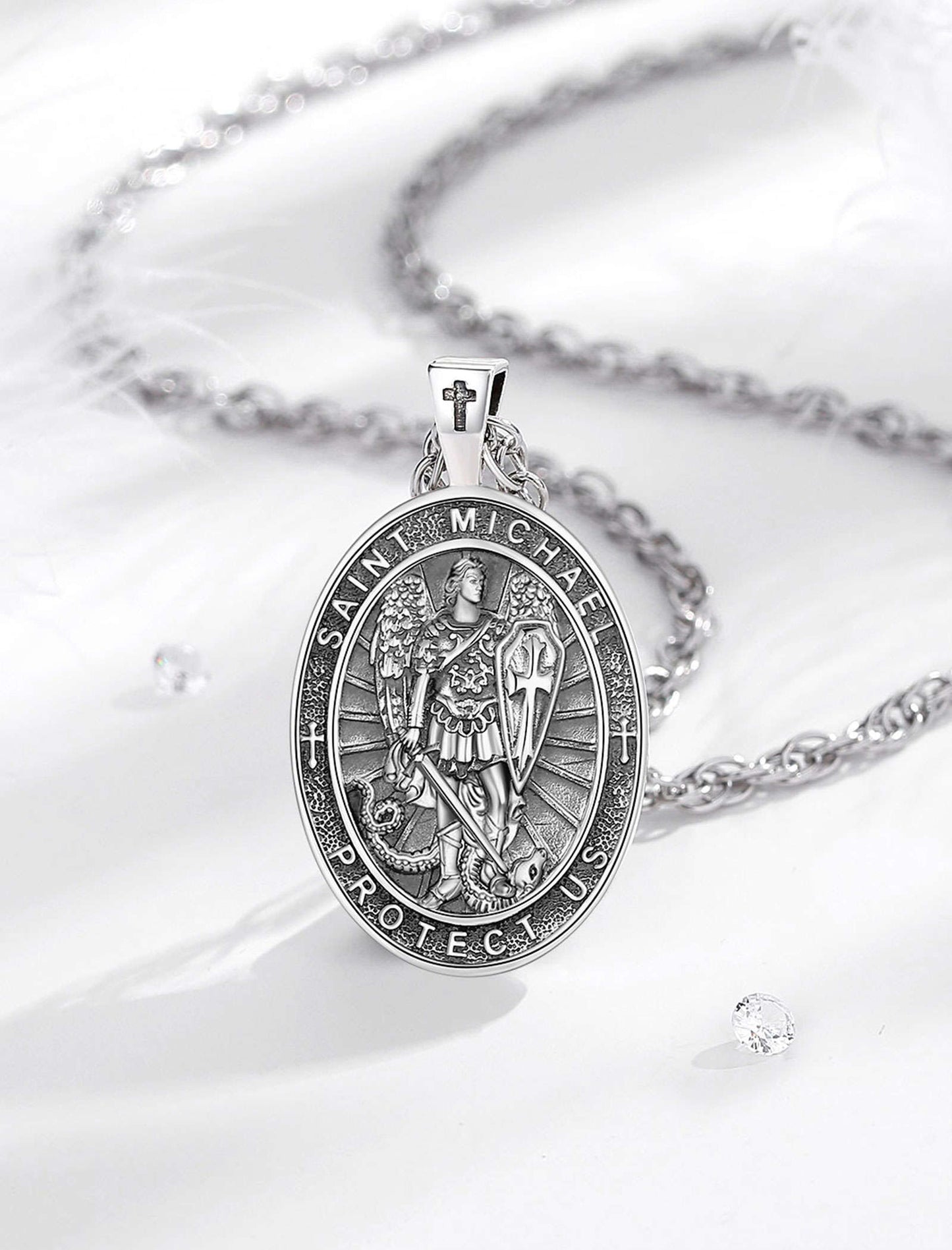 Archangel Michael "Protect Us" Silver Necklace