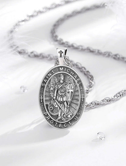Archangel Michael "Protect Us" Silver Necklace
