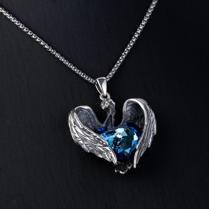 Phoenix Heart Necklace with Blue Austrian Crystal
